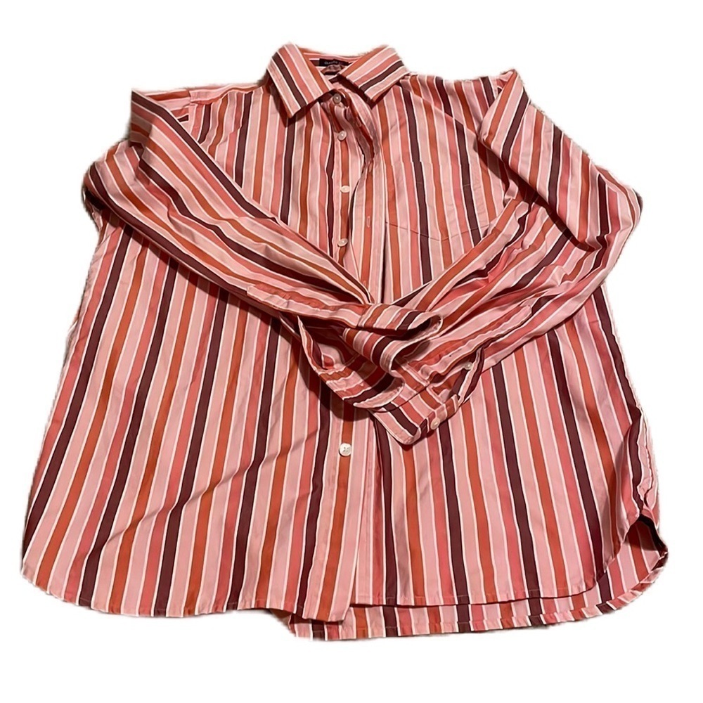 Gap M striped pink and red long sleeve dress shirt